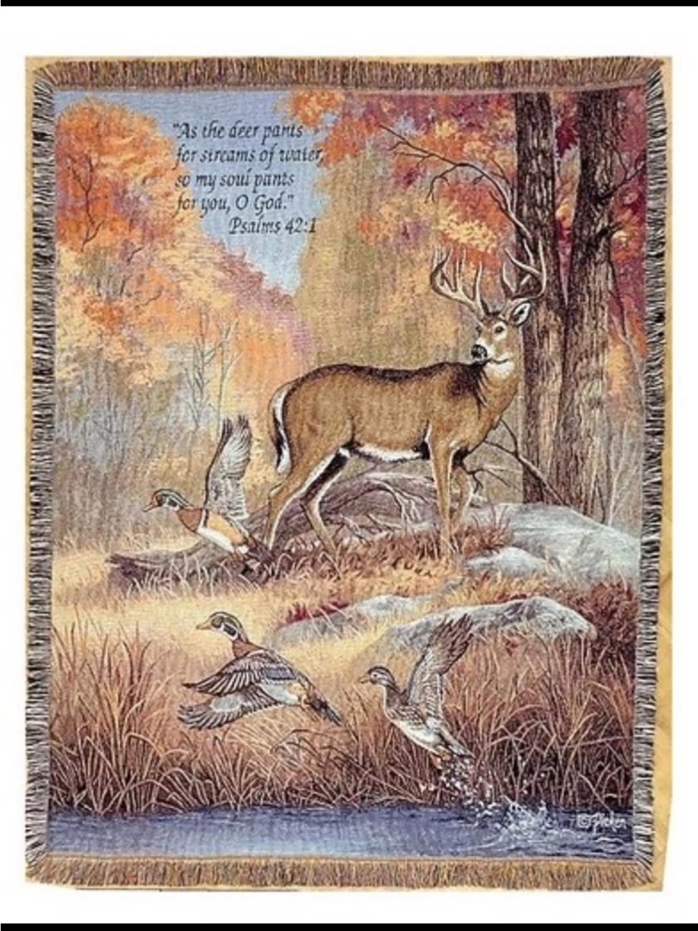 FUR FEATHERS AND FALL TAPESTRY religious throw blanket